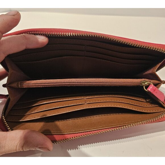 Fossil Wallet Pink Leather Medium zipper pocket - Picture 7 of 10
